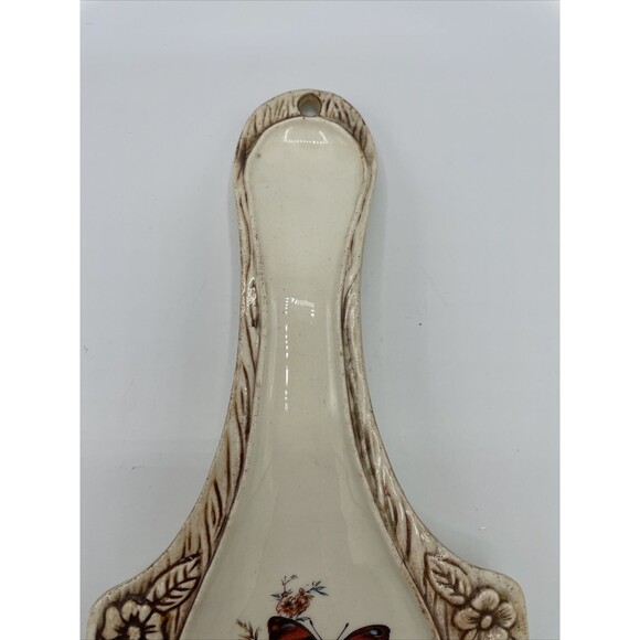 Vintage Treasure Craft Spoon Rest Butterfly Wood Look Farmers Market LA Souvenir - Picture 4 of 9
